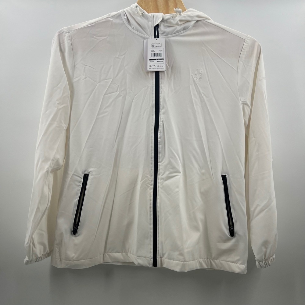 Spyder White Lightweight‎ Hooded Water Resistant Wind Resistant Jacket XL
